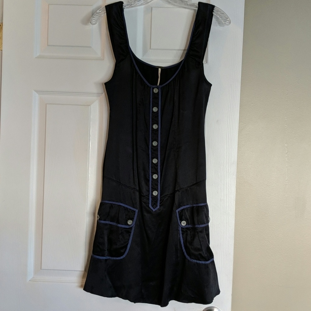 Silk black with navy blue trim free people dress